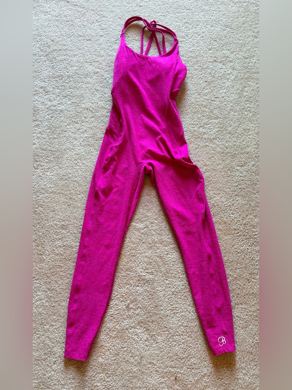 Bombshell Sportswear Hot Pink Strappy Sculpting Jumpsuit Bodysuit [Small]